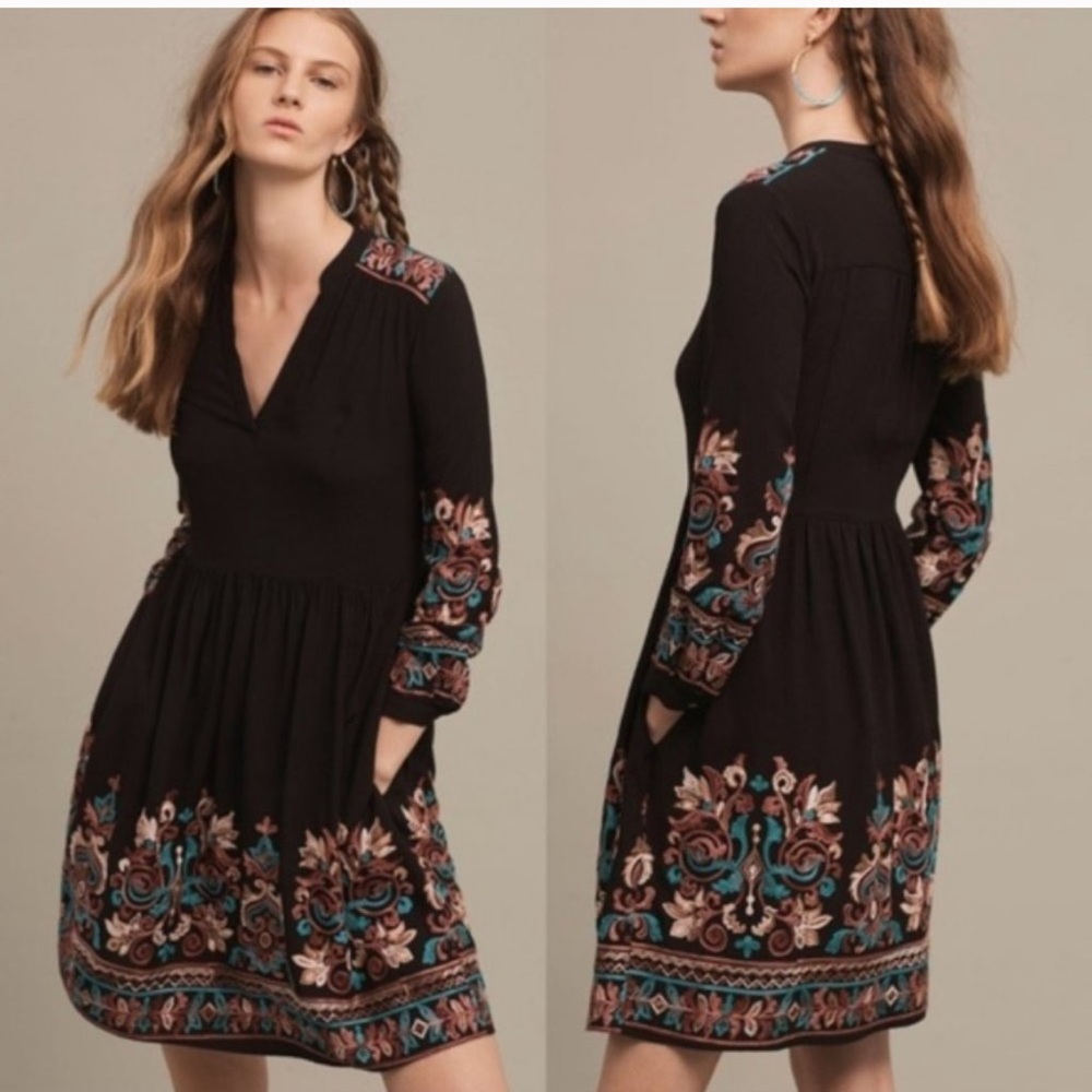 Anthropologie Floreat embroidered mini dress
